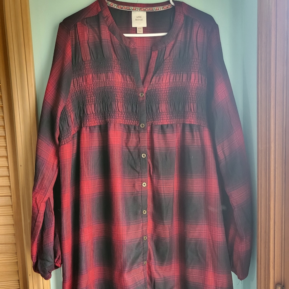 NWOT xxl Knox Rose red plaid button down dress